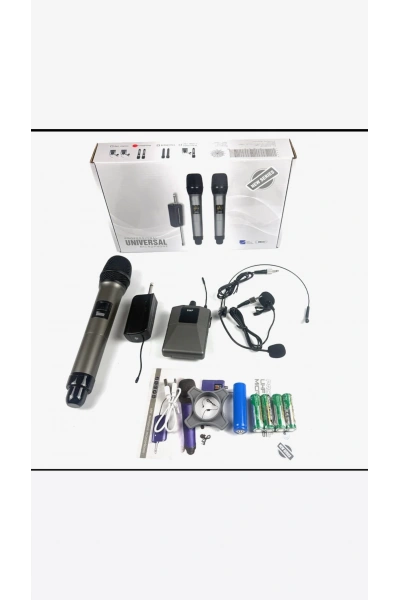3’lü Kablosuz Mikrofon Seti El Yaka Headset Telsiz Sahne Sunum Toptan