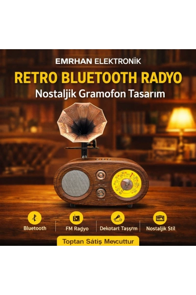 NNS NS-803BT Nostaljik Radyo Bluetooth Gramofon Tasarım Dekoratif Toptan