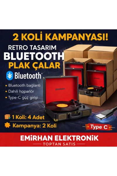Çanta Pikap Bluetooth Nostaljik Valiz Pikap Toptan Plak Çalar Type-C