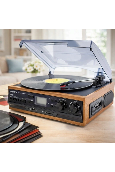 KNSTAR KN 27 Nostaljik Pikap Bluetoothlu Retro Plak Çalar Kaset USB SD Radyo Hoparlörlü Ahşap Müzik Seti