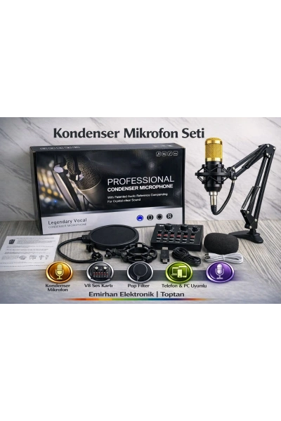 BM800VT Mikserli Yayıncı Mikrofon Seti Ses Kartlı Stüdyo Podcast Toptan