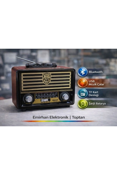 KNSTAR M-113BT Nostaljik Ahşap Radyo Bluetooth Kumandalı USB AUX Toptan