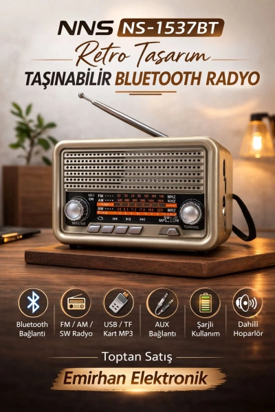 NNS NS-1537BT Taşınabilir Nostaljik Radyo Bluetooth Hoparlör Toptan
