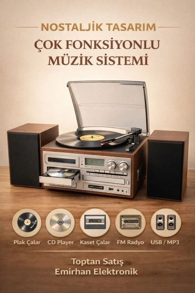 KNSTAR KN-120 Multifunction Bluetooth Pikap CD Kaset Plak Çalar Toptan