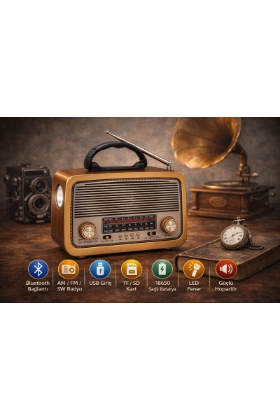 YS-3199BT Fenerli Nostaljik Radyo Şarjlı Pilli Bluetooth Toptan
