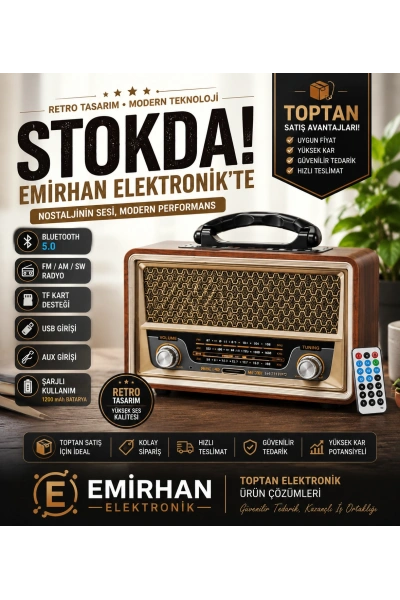 Meier M-157BT Retro Bluetooth Radyo | Şarjlı Nostaljik FM/AM/SW Radyo USB TF Kart Destekli