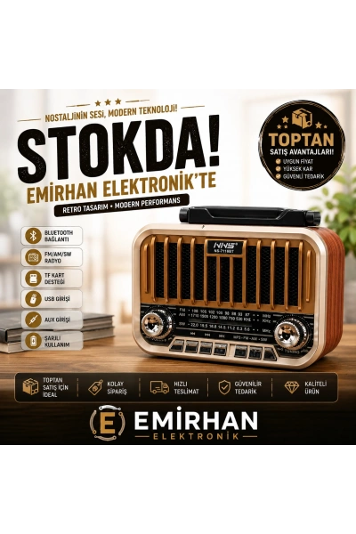 NNS NS-7115BT Taşınabilir Nostaljik Radyo Bluetooth Hoparlör Toptan