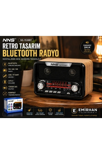 NNS NS-1538BT Taşınabilir Nostaljik Radyo Bluetooth Hoparlör Toptan
