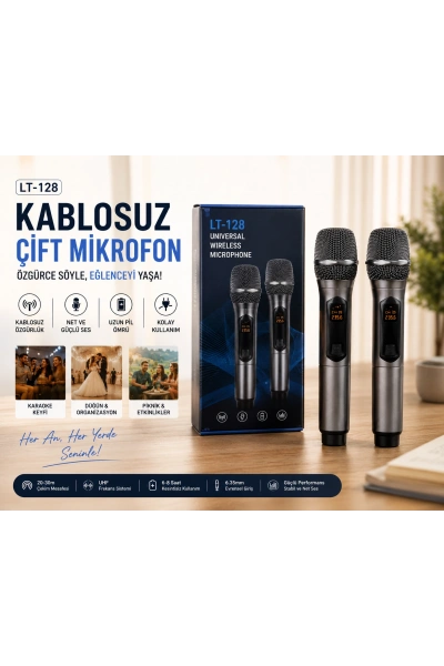 Çiftli Kablosuz Mikrofon Seti – 2 El Mikrofonu + Receiver | Profesyonel Sahne & Organizasyon Sistemi