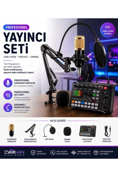 Profesyonel Yayıncı Mikrofon Seti Stüdyo Podcast Canlı Yayın Toptan