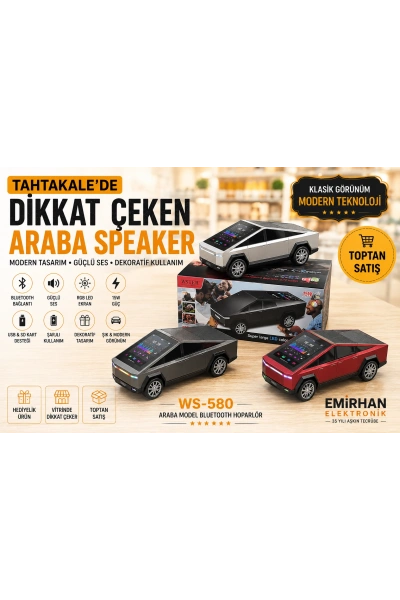 WS-580 Tesla Cybertruck Araba Şeklinde Bluetooth Hoparlör Işıklı Speaker