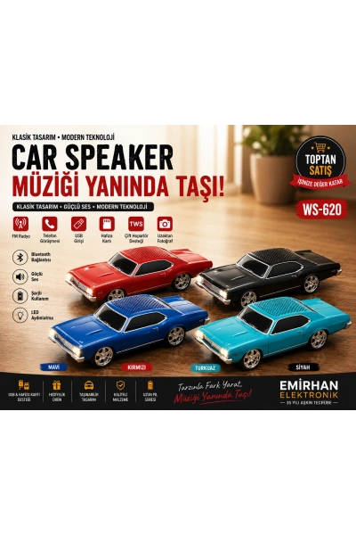 WS-620 Oto Tasarımlı Bluetooth Hoparlör Nostaljik Araba Speaker 4 Renk Toptan Satış