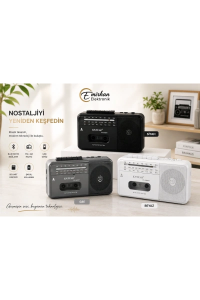 KNSTAR PX680 Şarjlı Nostaljik Kasetçalar Bluetooth – Retro Taşınabilir Kaset Çalar