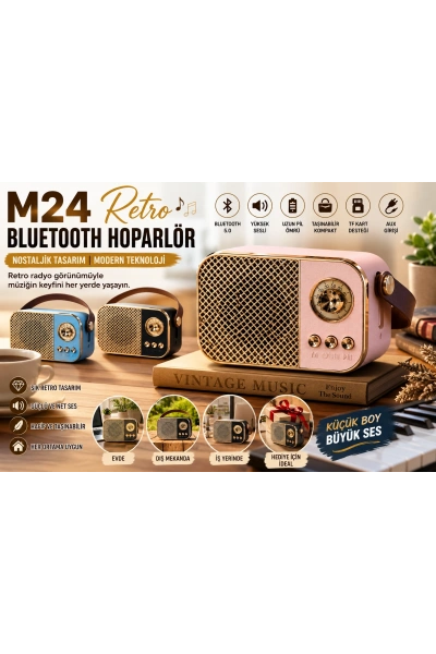 M24 Retro Bluetooth Hoparlör Nostaljik Radyo Tasarımlı Taşınabilir Kablosuz Speaker Toptan