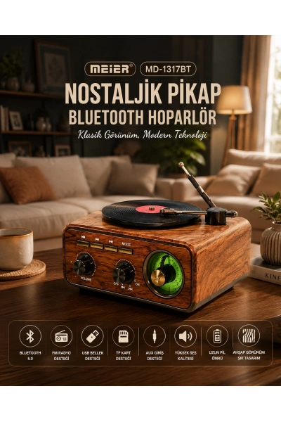 Meier MD-1317BT Nostaljik Pikap Görünümlü Bluetooth Hoparlör Retro Radyo Speaker Toptan