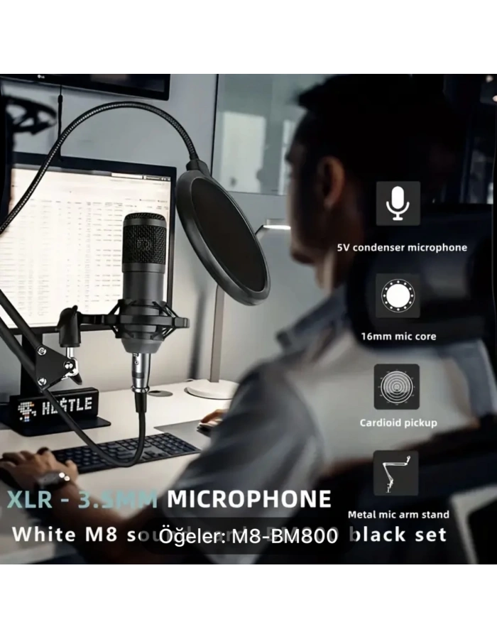 Orta Seviye Yayıncı Mikrofon Seti Ses Kartlı Podcast Canlı Yayın Toptan