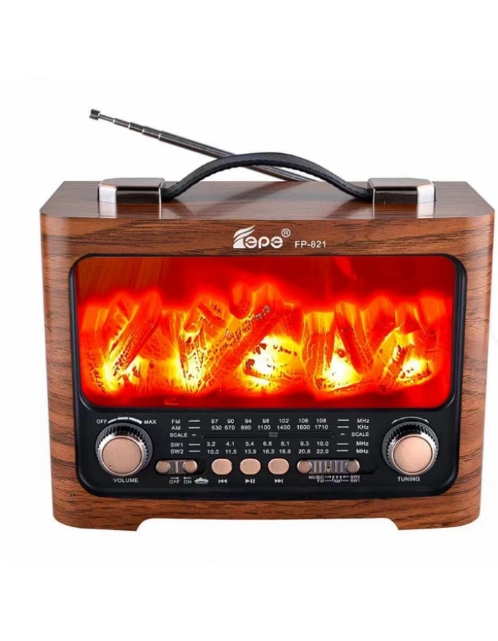FP-821 Şömine Efektli Nostaljik Radyo Bluetooth Dekoratif Toptan