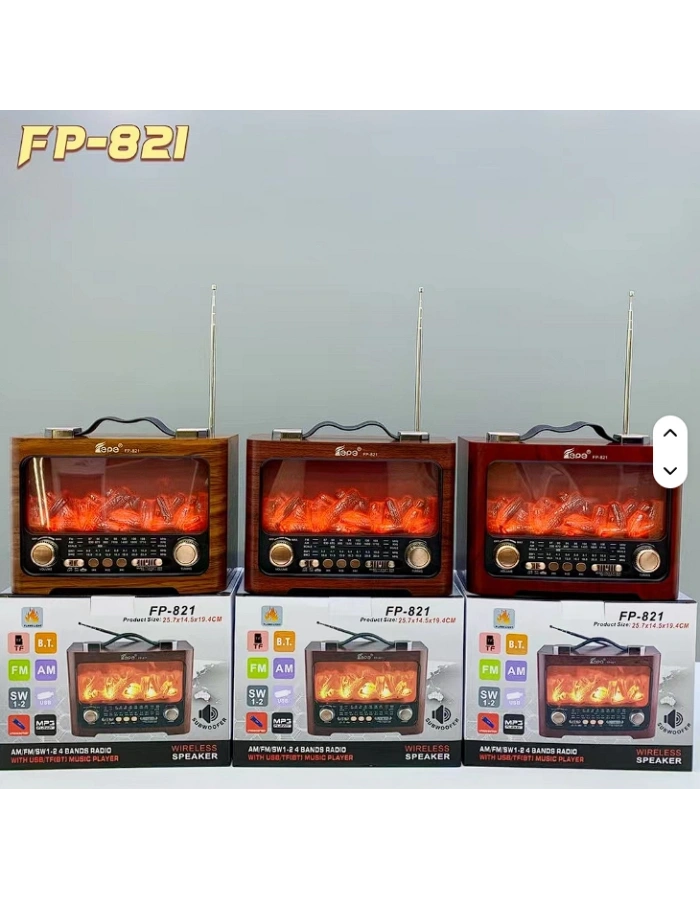 FP-821 Şömine Efektli Nostaljik Radyo Bluetooth Dekoratif Toptan