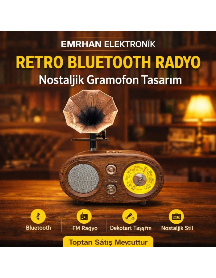 NNS NS-803BT Nostaljik Radyo Bluetooth Gramofon Tasarım Dekoratif Toptan