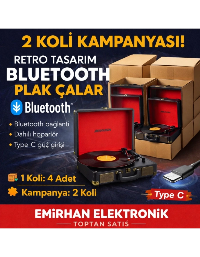 Çanta Pikap Bluetooth Nostaljik Valiz Pikap Toptan Plak Çalar Type-C