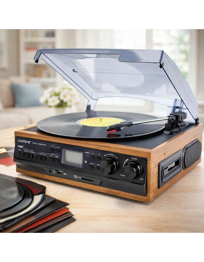 KNSTAR KN 27 Nostaljik Pikap Bluetoothlu Retro Plak Çalar Kaset USB SD Radyo Hoparlörlü Ahşap Müzik Seti