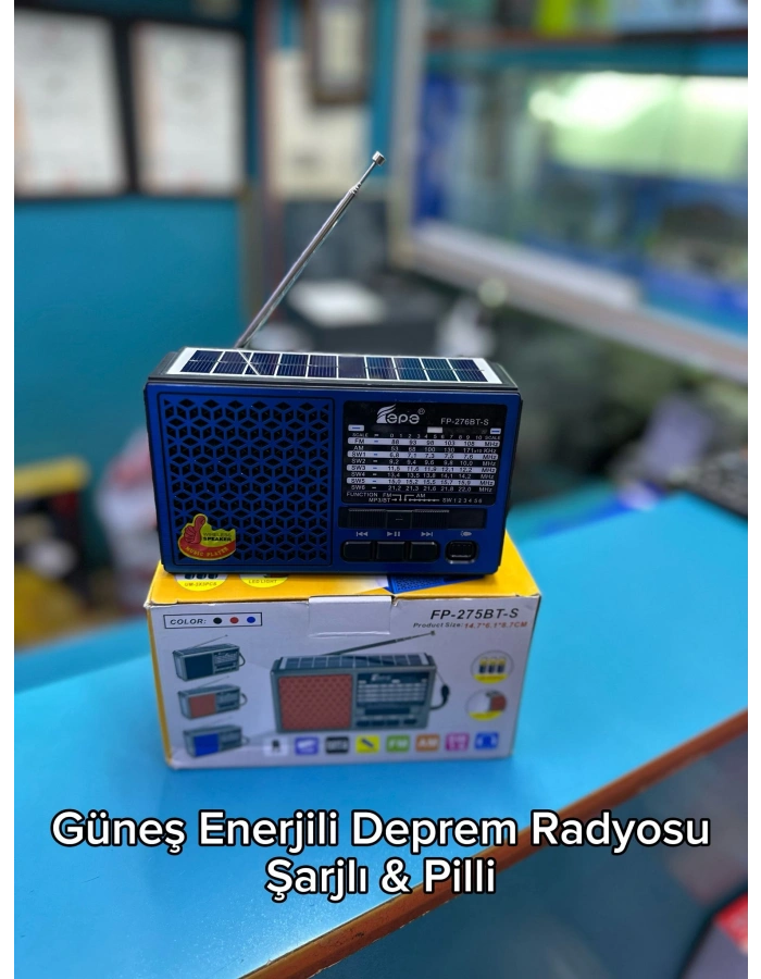 FP-276BT-S Güneş Enerjili Deprem Radyosu Bluetooth Şarjlı Pilli Acil Durum Radyo