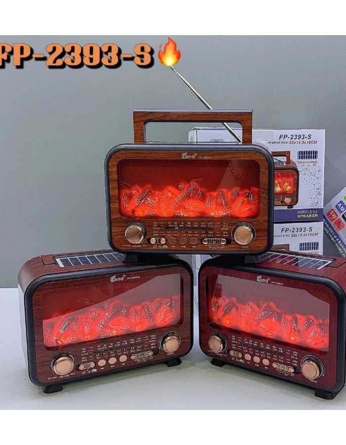 FP-2393 S Şömine Efektli Nostaljik Radyo Güneş Enerjili Bluetooth Toptan