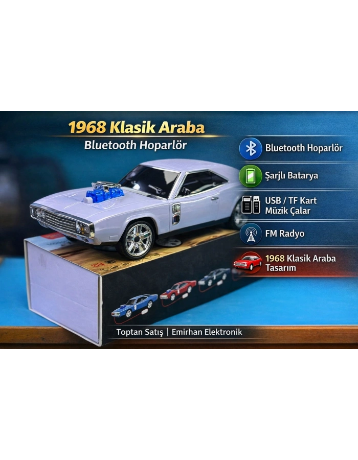 WS-1968 Klasik Spor Araba Bluetooth Hoparlör 1968 Retro Model