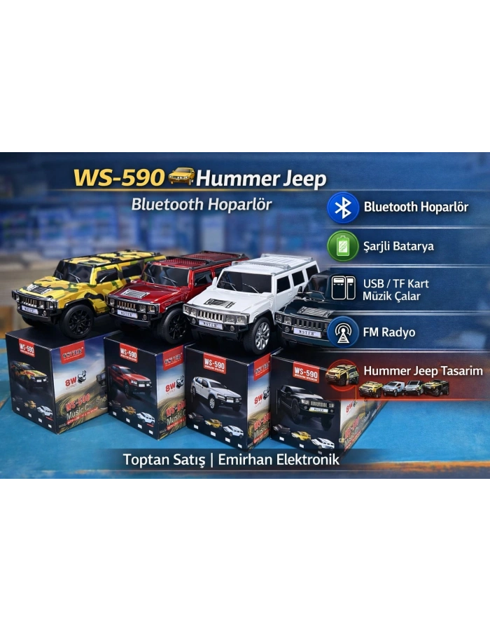 WS-590 Hummer SUV Araba Şeklinde Bluetooth Hoparlör Jeep Model Speaker