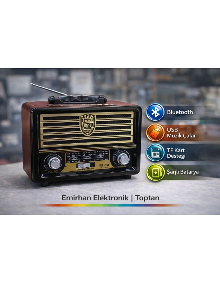 KNSTAR M-113BT Nostaljik Ahşap Radyo Bluetooth Kumandalı USB AUX Toptan