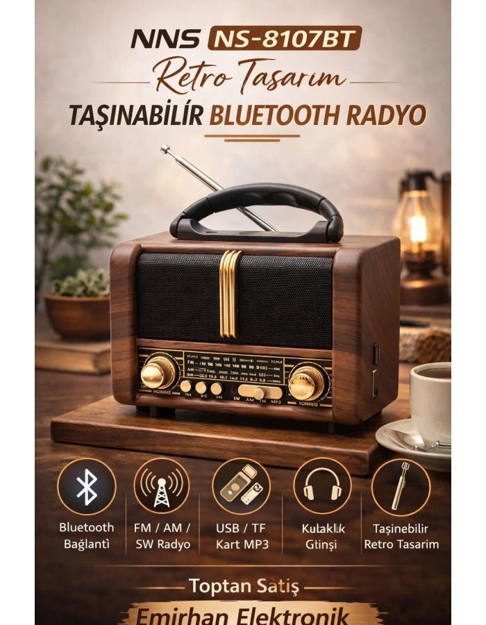NNS NS-8107BT Taşınabilir Nostaljik Radyo Bluetooth Hoparlör Toptan
