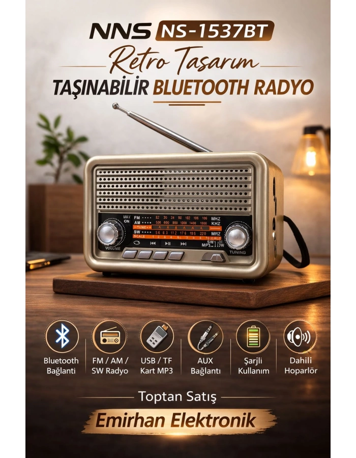 NNS NS-1537BT Taşınabilir Nostaljik Radyo Bluetooth Hoparlör Toptan