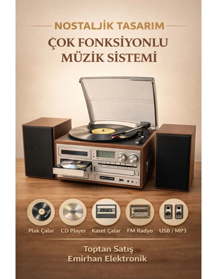 KNSTAR KN-120 Multifunction Bluetooth Pikap CD Kaset Plak Çalar Toptan