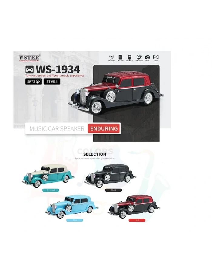 WS-1934 Nostaljik Araba Speaker Bluetooth Hoparlör 4 Renk Toptan Satış USB TF Radyo Destekli