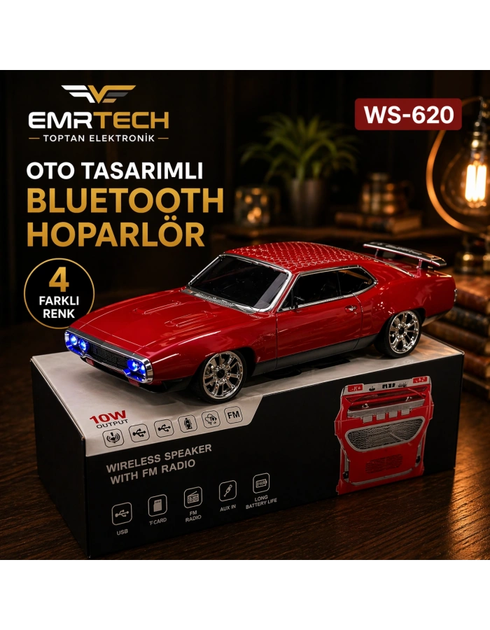 WS-620 Oto Tasarımlı Bluetooth Hoparlör Nostaljik Araba Speaker 4 Renk Toptan Satış