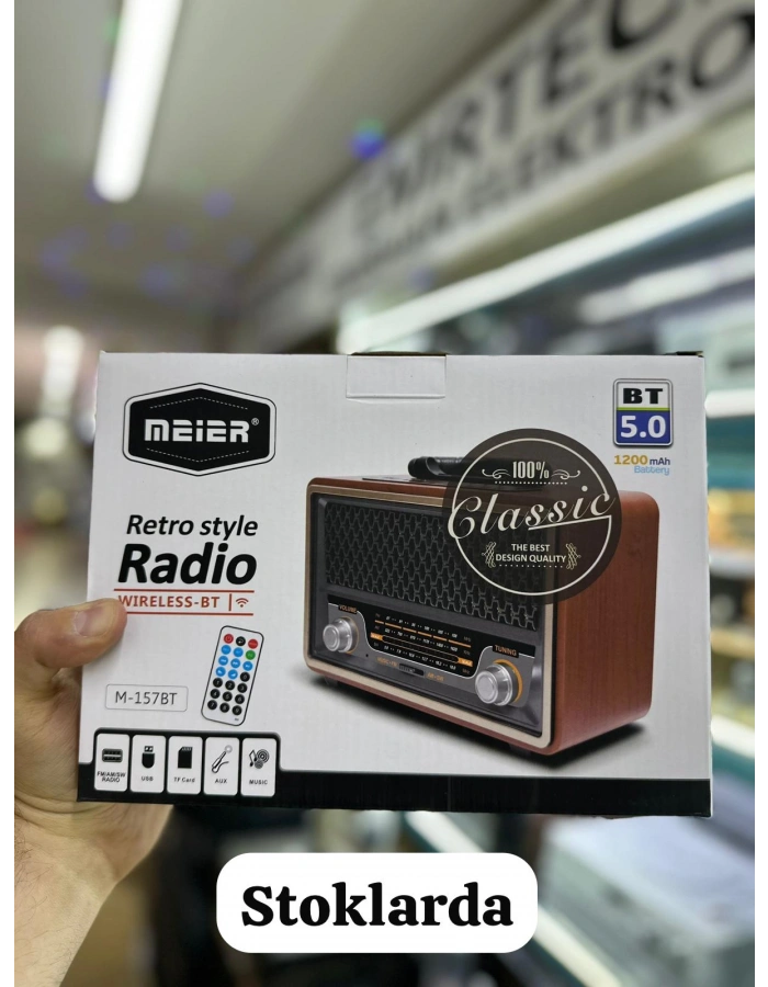Meier M-157BT Retro Bluetooth Radyo | Şarjlı Nostaljik FM/AM/SW Radyo USB TF Kart Destekli
