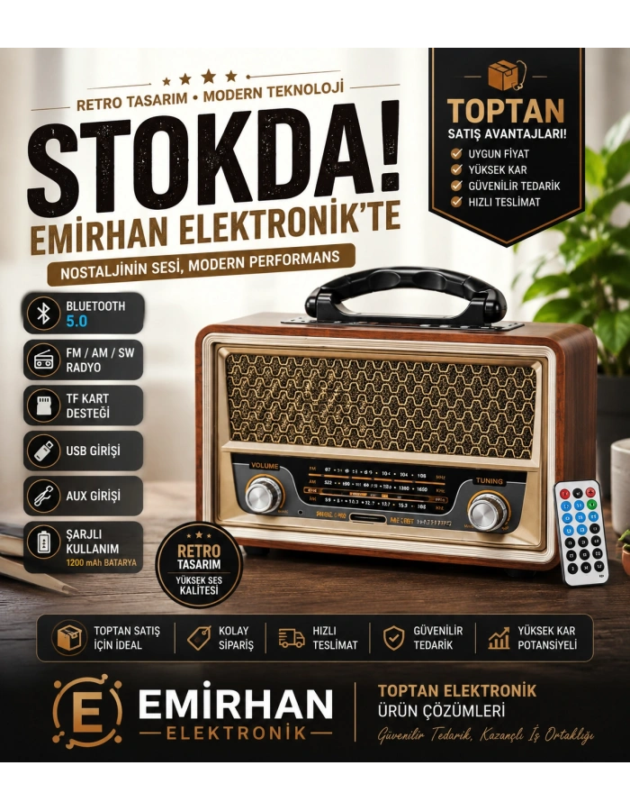 Meier M-157BT Retro Bluetooth Radyo | Şarjlı Nostaljik FM/AM/SW Radyo USB TF Kart Destekli