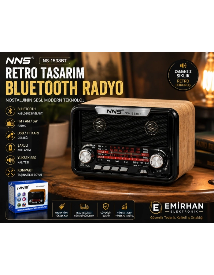 NNS NS-1538BT Taşınabilir Nostaljik Radyo Bluetooth Hoparlör Toptan