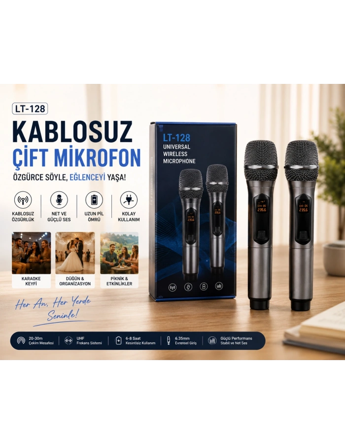 Çiftli Kablosuz Mikrofon Seti – 2 El Mikrofonu + Receiver | Profesyonel Sahne & Organizasyon Sistemi