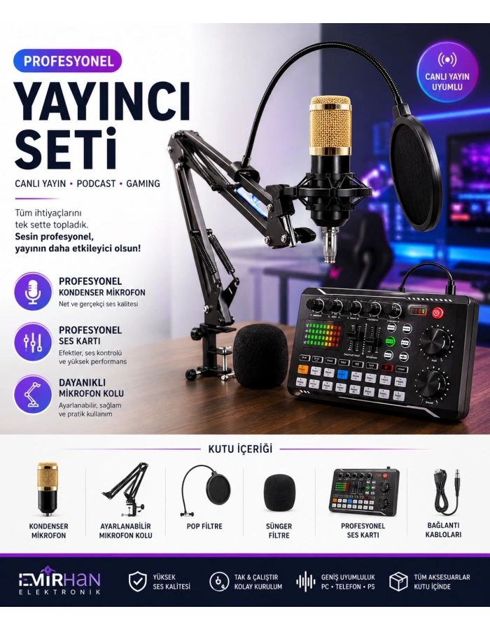 Profesyonel Yayıncı Mikrofon Seti Stüdyo Podcast Canlı Yayın Toptan