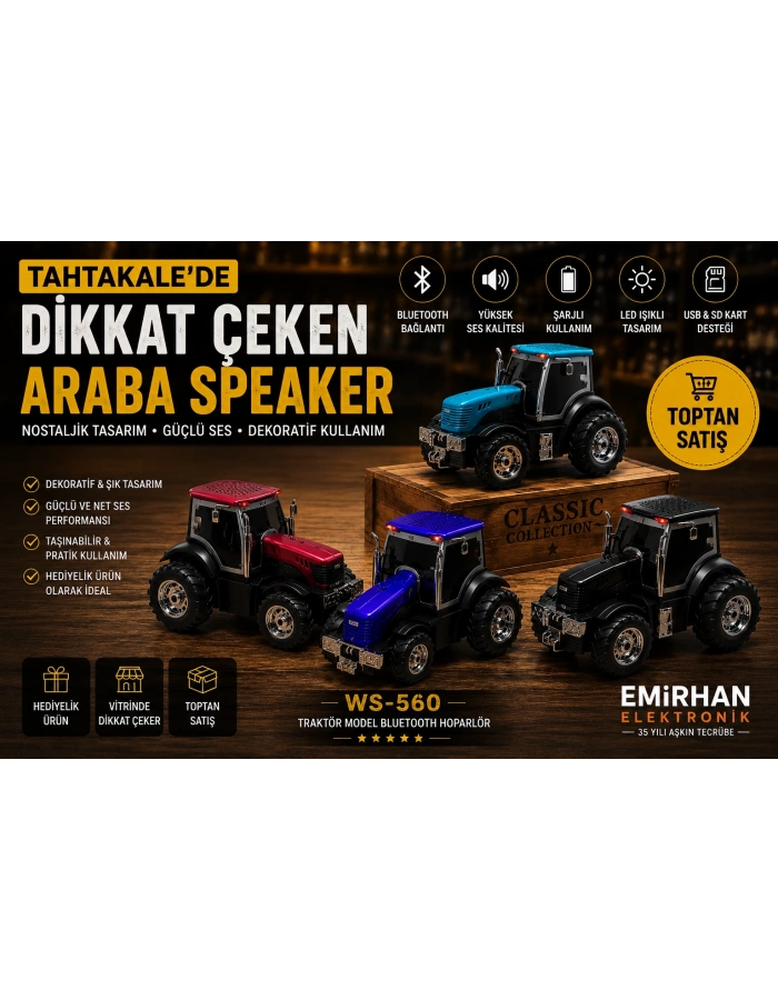 WS-560 Nostaljik Traktör Bluetooth Hoparlör Massey Ferguson | Toptan Satış
