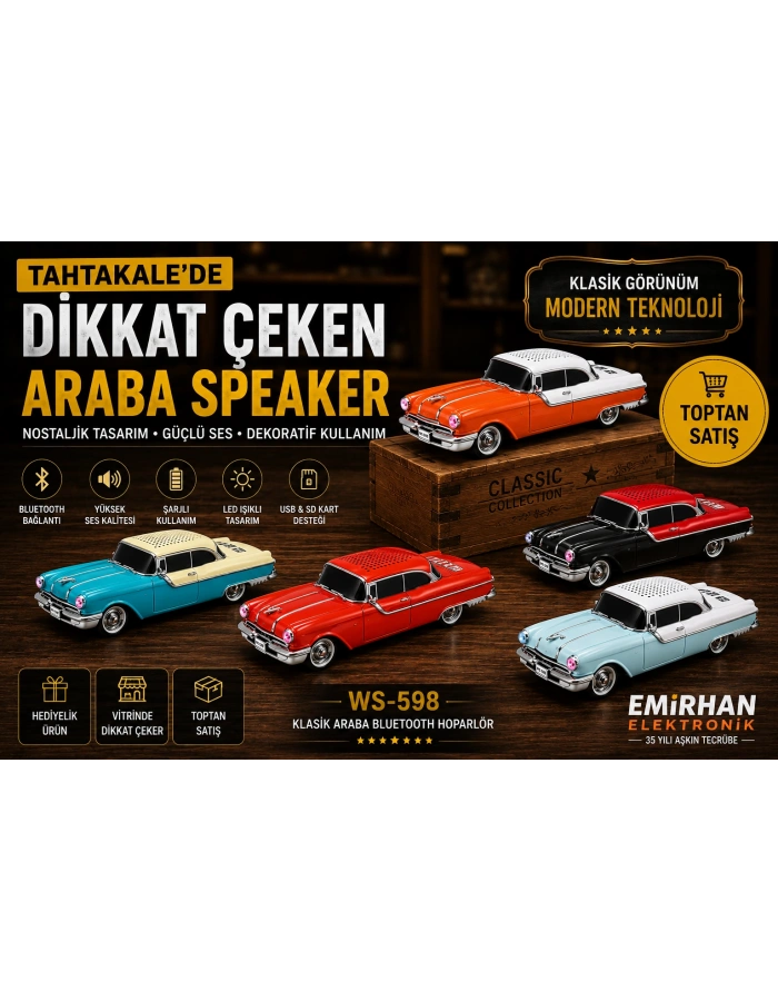 WS-598 Pontiac Klasik Araba Bluetooth Hoparlör | Nostaljik Toptan Satış