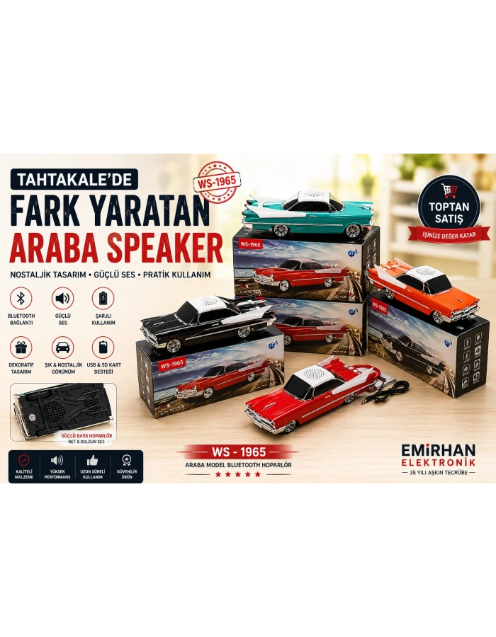 WS-1965BT 1965 Klasik Araba Bluetooth Hoparlör | Nostaljik Retro Toptan