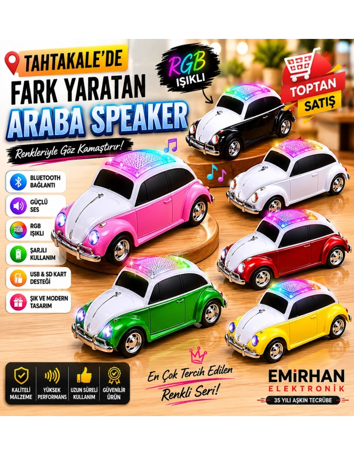 WS-1958 Vosvos Tarzı Klasik Araba Bluetooth Hoparlör | Nostaljik Retro Toptan