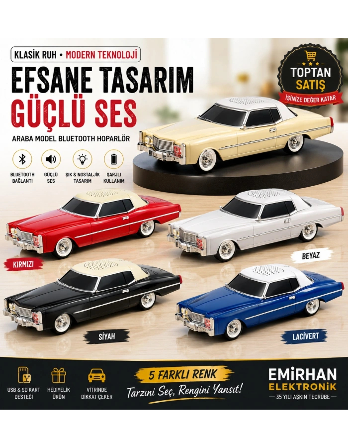 WS-1966 Cadillac 1966 Klasik Araba Bluetooth Hoparlör | Nostaljik Premium Toptan