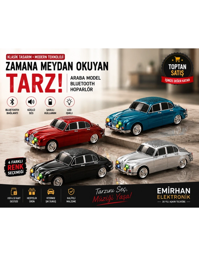 WS-596BT 1967 Jaguar Klasik Araba Şeklinde Bluetooth Hoparlör