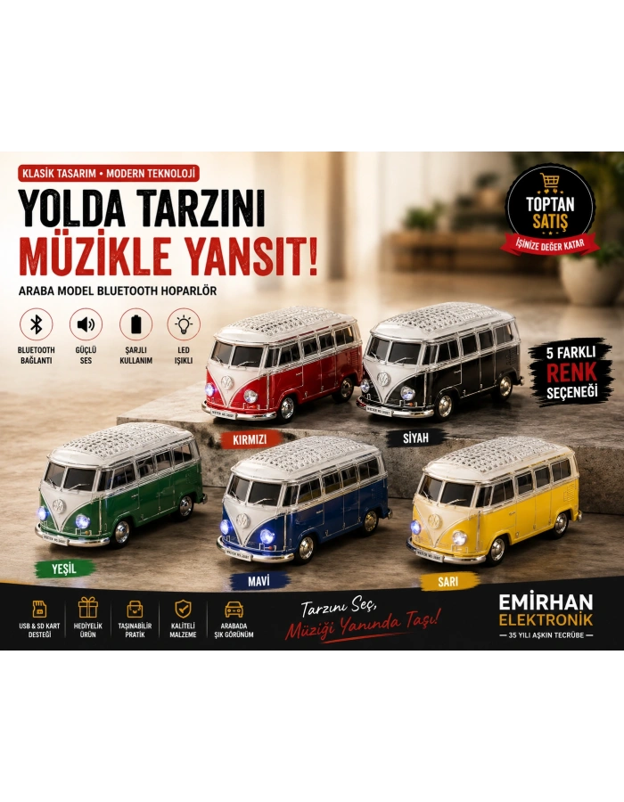 WS-267BT Vosvos T1 Minibüs Bluetooth Hoparlör Klasik Model