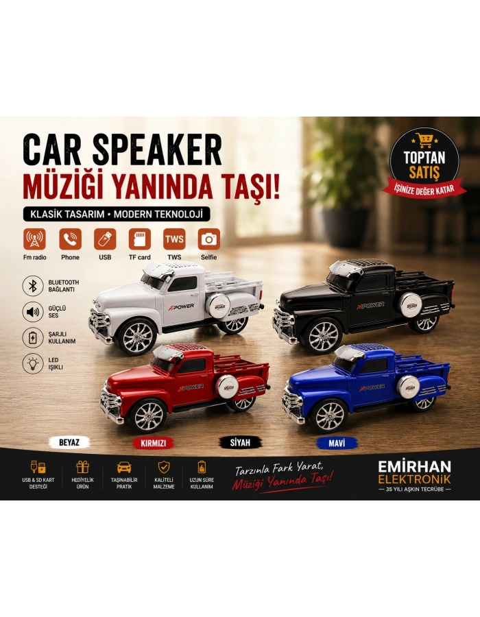 WS-558BT Klasik Pikap Kamyon Araba Şeklinde Bluetooth Hoparlör Retro