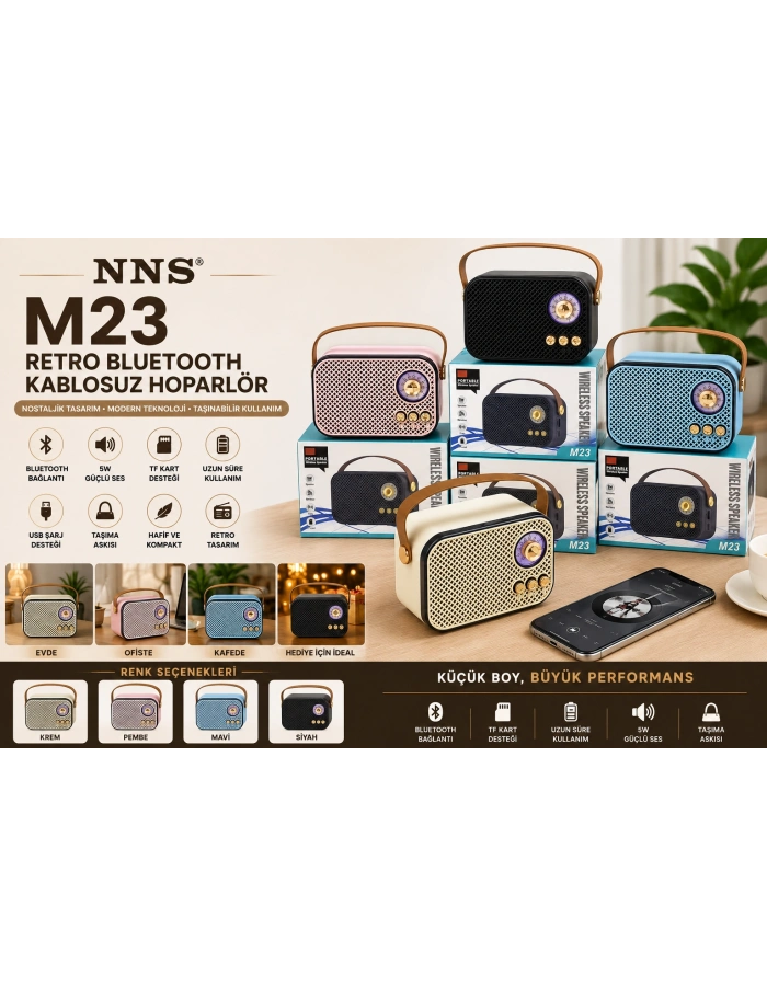 NNS M23 Retro Bluetooth Hoparlör Taşınabilir Kablosuz Speaker TF Kart Destekli