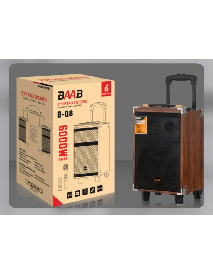 BAAB BQ-08 BLUETOOTH SD,USB GİRİŞLİ TEK MİKROFONLU SPEAKER 8 İNÇ
